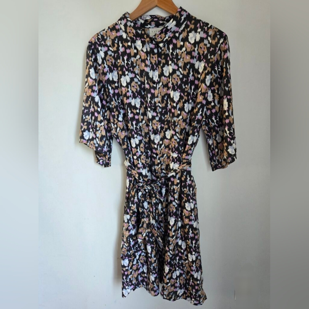 New KAFFE Curve Floral Print Viscose Belted Shirt Dress